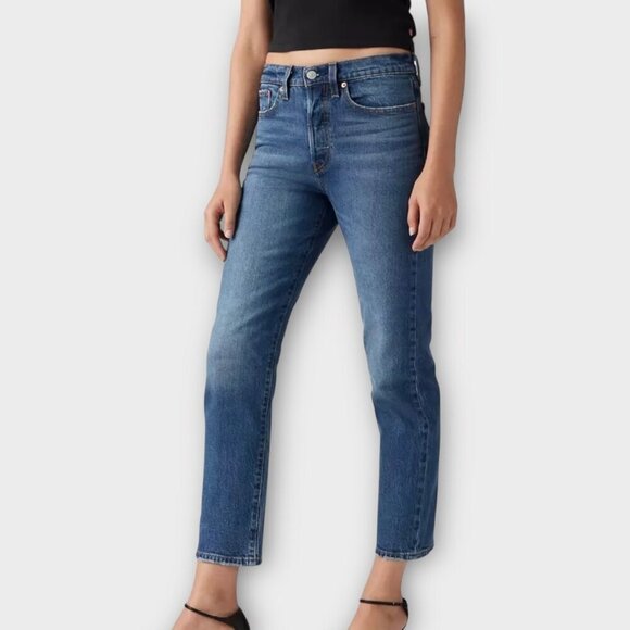 Levi's Wedgie Straight Premium Denim High Rise Medium Dark Wash Jeans - Picture 1 of 15